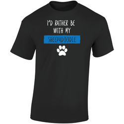 I'd Rather Be With My Sheepadoodle Dog Lover Retro Graphic Unisex Soft Cotton Black T Shirt