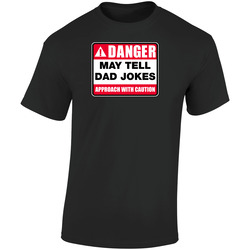 Danger May Tell Dad Jokes Retro Graphic Unisex Soft Cotton Black T Shirt