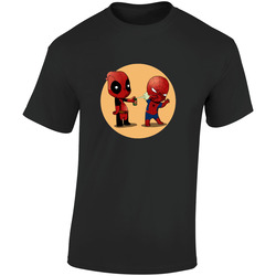 Deadpool T Shirt Spraying Spiderman With Pesticide Cute Cartoon Comic Graphic Image Retro Graphic Unisex Soft Cotton Black T Shirt