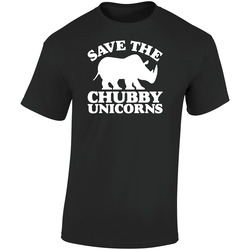 Save The Chubby Unicorns Funny Rhinoceros Retro Graphic Unisex Soft Cotton Black T Shirt