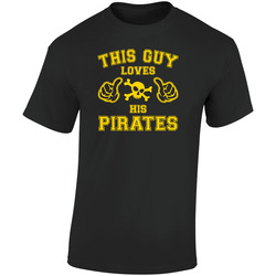 This Guy Loves His Pirates Baseball Retro Graphic Unisex Soft Cotton Black T Shirt