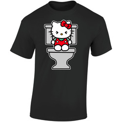 Hello Kitty Funny On The Toilet Retro Graphic Unisex Soft Cotton Black T Shirt