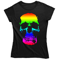 Rainbow Skull Pride  Gay Vintage Unisex Classic Black Ladies T Shirt