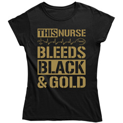 This Nurse Bleeds Black and Gold Football T Shirt - New Orleans Team Colors Vintage Unisex Classic Black Ladies T Shirt