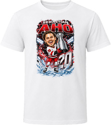 Carolina Hurricanes Sebastian Aho White Jersey Stanley Cup Caricature T Shirt