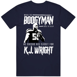 Boogyman Sleeps He Checks For Kj Wright Football T Shirt