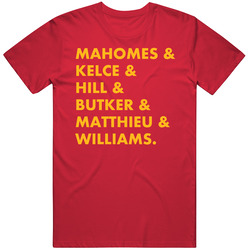 Mahomes Kelce Hill Butker Matthieu Williams Football Fan T Shirt