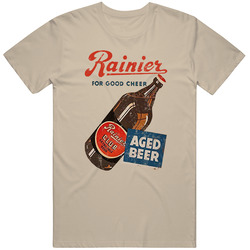 Rainier Aged Beer For Good Cheer Club Distressed Logo T Shirt