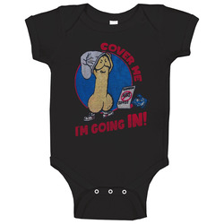 Cover Me I'm Going In Funny Penis Cartoon Baby One Piece