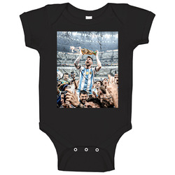 Lionel Messi Lifting World Cup Distressed Baby One Piece