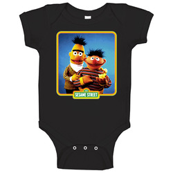 Ernie And Bert Old School Black Baby One Piece