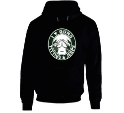 I Love Guns,  Titties And Jeeps Black Round Neck Hoodie