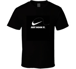 A fishing hook Just Hook it Swoosh Paraody just do it t shirt