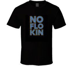  design for t shirt typography in Mcneese state colors royal blue yellow and font royal blue and yellow that says NO FLOCKIN. Black background  T Shirt