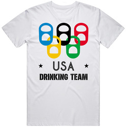 Usa Drinking Team Olympic Ring Beer Tab Games Retro Graphic Unisex Cotton White Classic T Shirt