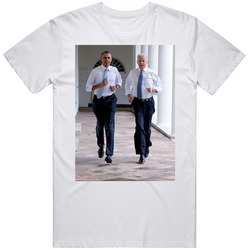 Joe Biden Barack Obama Running Retro Graphic Unisex Cotton White Classic T Shirt