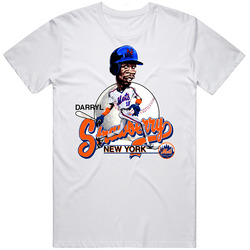 Darryl Strawberry Retro Baseball Caricature Retro Graphic Unisex Cotton White Classic T Shirt