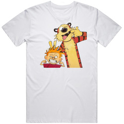 Calvin And Hobbes Wacky Comic Retro Graphic Unisex Cotton White Classic T Shirt