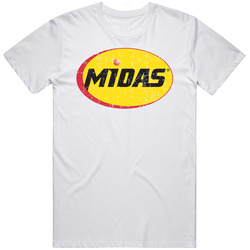 Midas Automobile Car Truck Motorcycle Auto Parts Cool Distressed Style Brand Logo Emblem Retro Graphic Unisex Cotton White Classic T Shirt