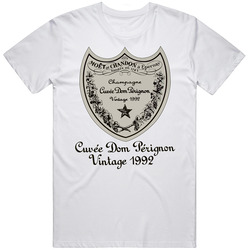Dom Perignon Vintage 1992 Champagne Vectorized Men's and Ladies T-Shirt All Color and Size Available Retro Graphic Unisex Cotton White Classic T Shirt