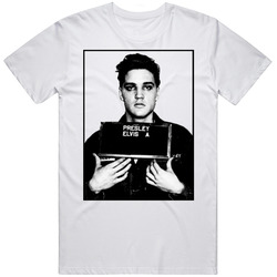 Elvis Famous Mugshot Legendary Icon Presley Fan Retro Graphic Unisex Cotton White Classic T Shirt