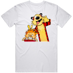 Calvin And Hobbes Comic Funny Retro Graphic Unisex Cotton White Classic T Shirt