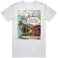 Columbus Arrives Retro Graphic Unisex Cotton White Classic T Shirt