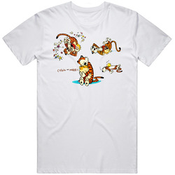 A Day In The Life Of Calvin And Hobbes Retro Graphic Unisex Cotton White Classic T Shirt