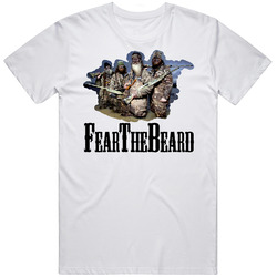 Fear The Beard Duck Dynasty Show Duck Call Retro Graphic Unisex Cotton White Classic T Shirt