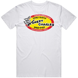 Honest Charley Speed Shop Automobile Car Truck Motorcycle Auto Parts Cool Distressed Style Brand Logo Emblem Retro Graphic Unisex Cotton White Classic T Shirt
