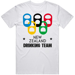 New Zealand Drinking Team Olympic Ring Beer Tab Games Retro Graphic Unisex Cotton White Classic T Shirt