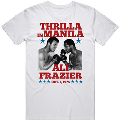 Thrilla In Manila Ali Frazier Fight 1975 Boxing Fan Retro Graphic Unisex Cotton White Classic T Shirt
