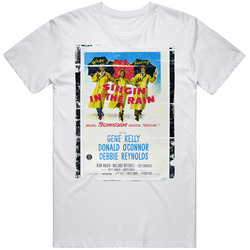 Singin In The Rain  Classic Movie Poster Aged Look Retro Graphic Unisex Cotton White Classic T Shirt