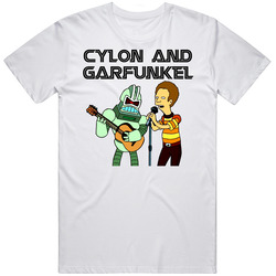 Cylon And Garfunkel Futurama Retro Graphic Unisex Cotton White Classic T Shirt