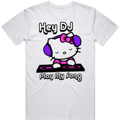 Dj Hello Kitty Retro Graphic Unisex Cotton White Classic T Shirt
