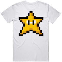 Mario Invincible Gold Star Video Game Retro Graphic Unisex Cotton White Classic T Shirt