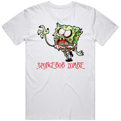 Spongebob Zombie Funny Cult Retro Graphic Unisex Cotton White Classic T Shirt