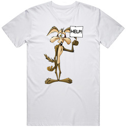 Wile E Coyote Help White Retro Graphic Unisex Cotton White Classic T Shirt