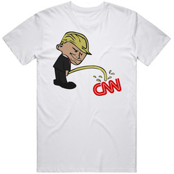 Trump Pissing On Cnn Retro Graphic Unisex Cotton White Classic T Shirt