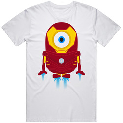 Ironman Minion Dispicable me 2 White T-Shirt 100% Cotton Retro Graphic Unisex Cotton White Classic T Shirt