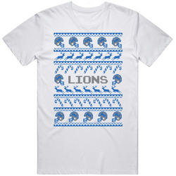 Lions Football Ugly Christmas Sweater T Shirt - Detroit Lions Team Colors Retro Graphic Unisex Cotton White Classic T Shirt