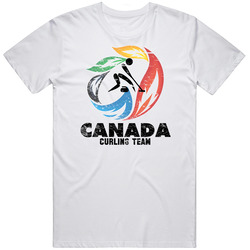 Canada Curling Team 2014 Olympic Sochi Vintage Distressed Retro Graphic Unisex Cotton White Classic T Shirt