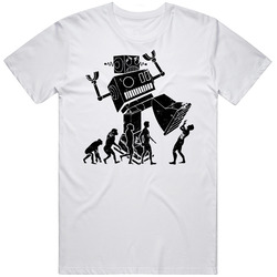 Robot Evolution Terror Funny Parody Retro Graphic Unisex Cotton White Classic T Shirt
