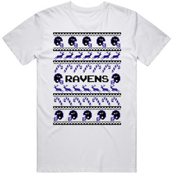 Ravens Football Ugly Christmas Sweater T Shirt - Baltimore Ravens Team Colors Retro Graphic Unisex Cotton White Classic T Shirt