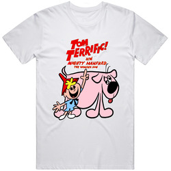 Tom Terrific And Mighty Manfred The Wonder Dog Retro Graphic Unisex Cotton White Classic T Shirt