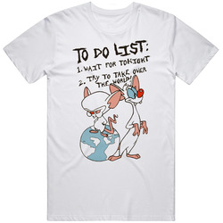 Pinky And The Brain To Do List Retro Graphic Unisex Cotton White Classic T Shirt