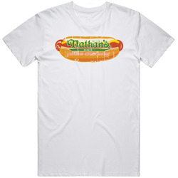 Nathans Famous Fast Food Restaurant Distressed Look Retro Graphic Unisex Cotton White Classic T Shirt
