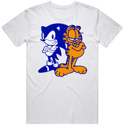 Sonic X Garfield Parody Meme Retro Graphic Unisex Cotton White Classic T Shirt