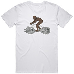 Funny Star Wars Parody T Shirt Chewbacca Riding Bike With Falcon Bicycle Wheel Cool Cycling Retro Graphic Unisex Cotton White Classic T Shirt