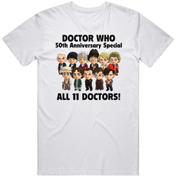 Doctor Who 50th Anniversary 11 Doctors Retro Graphic Unisex Cotton White Classic T Shirt